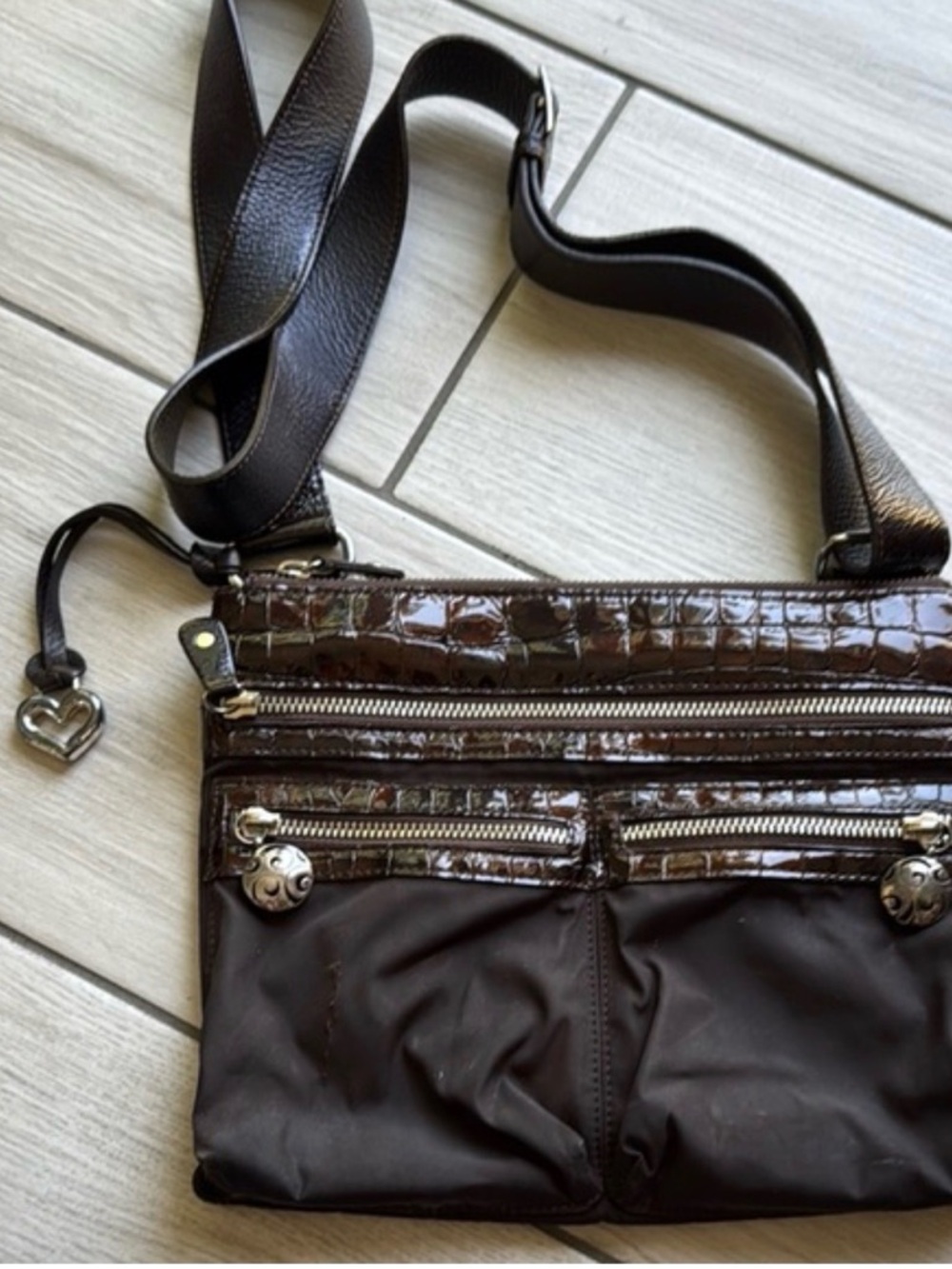 Brighton Brown Croc-Accent Messenger Bag